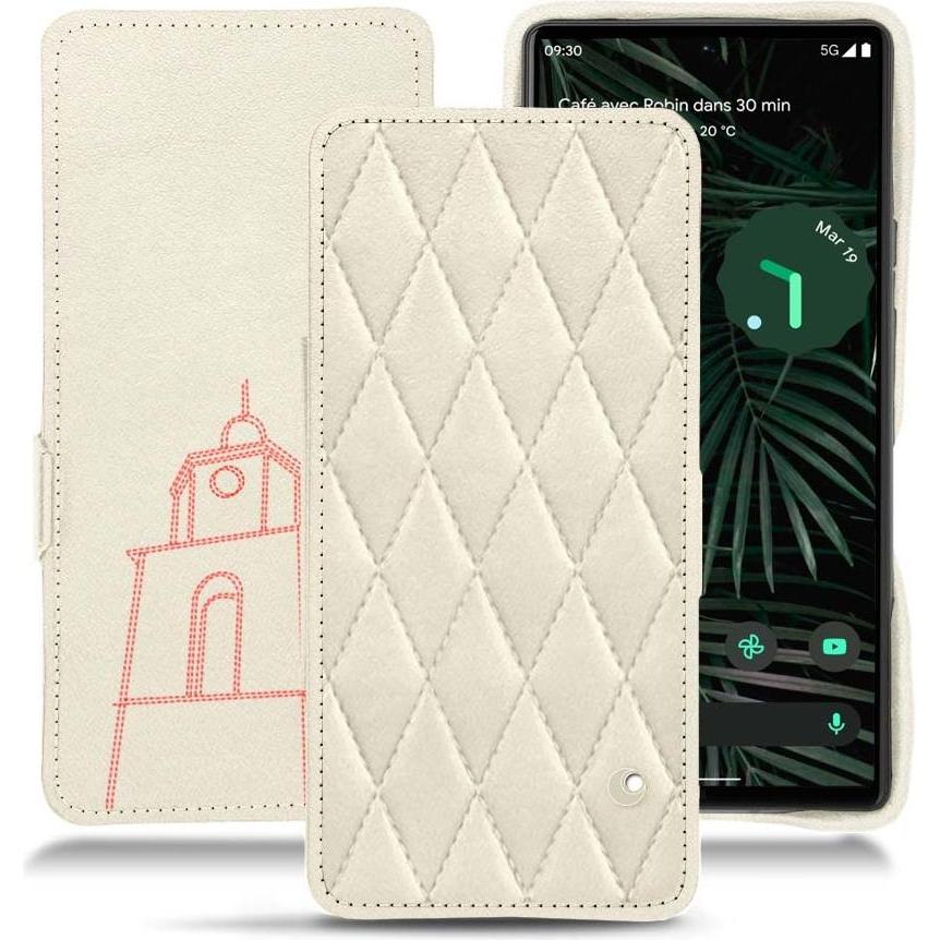 Noreve Lederschutzhülle horizontal (Google Pixel 6 Pro), Smartphone Hülle, Weiss