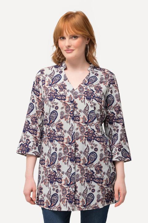 Immagine prodotto Ulla Popken Tunica con Paisley, scollo a V, collo alto e maniche a 3/4 (54)