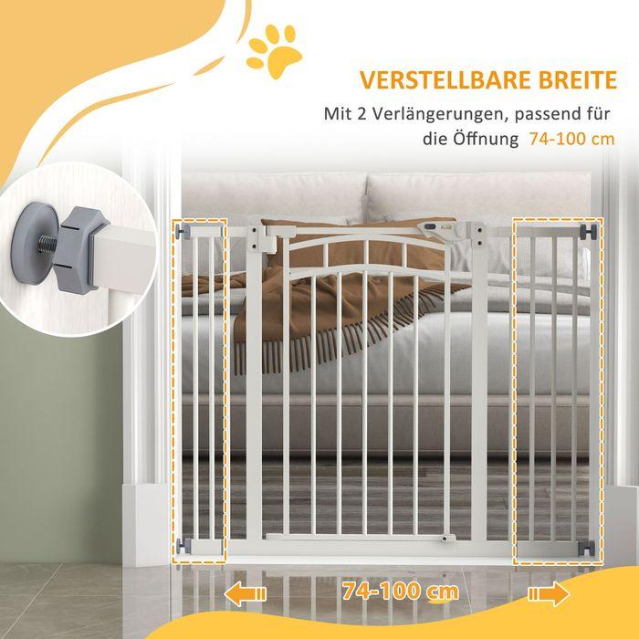 Produktbild Swisshandel24 Hunde Türgitter, 74-100 cm, Absperrgitter mit automatisch schliessender Tür, ohne Bohren für kleine/ (74 cm)