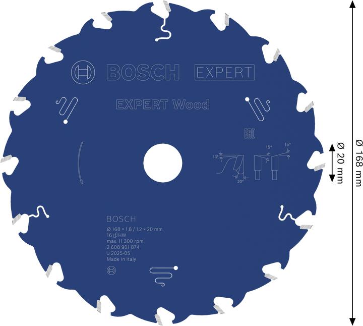 Immagine prodotto Bosch Professional Zubehör Lama circolare Expert per legno 168 x 20 x 1,8/1,2 mm, T16