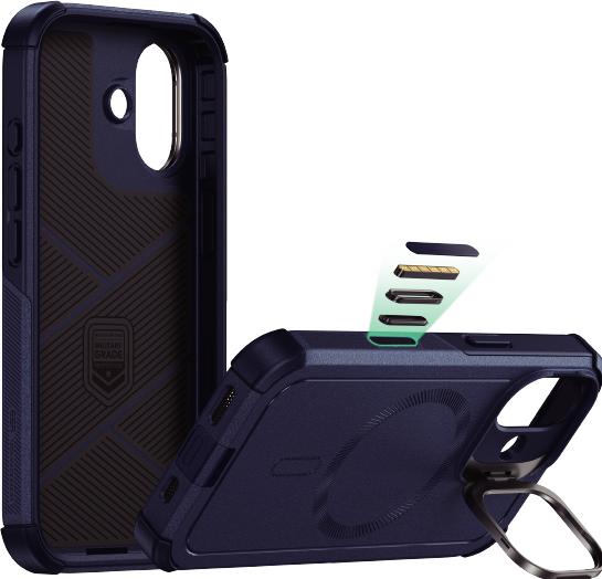 Actual product image ESR Cyber Tough Magnetic Case (Camera Control, Stash Stand), for iPhone 17, Navy Blue (Apple iPhone 17)