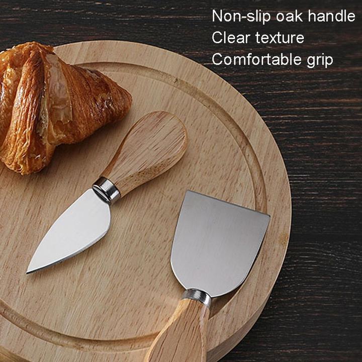 Actual product image 4-piece cheese board rotating cheese cutting board oak cheese board with cheese knife set