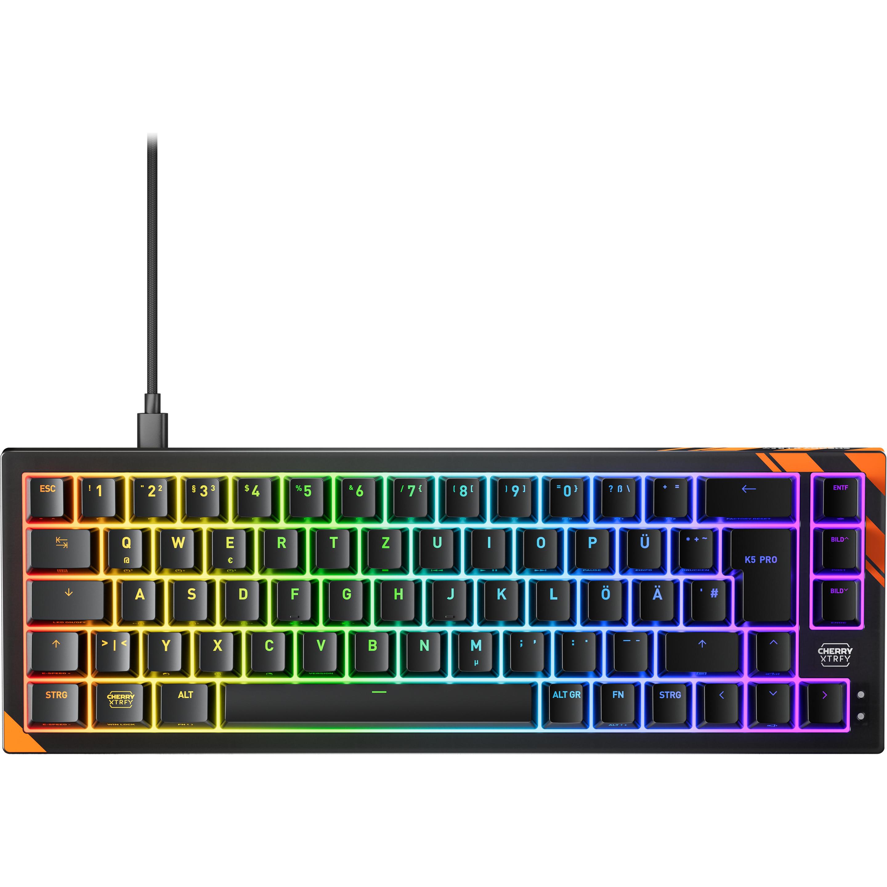 CHERRY K5 PRO TMR COMPACT, Kabelgebunden, USB, Mechanischer Switch, QWERTZ, RGB-LED, Schwarz, Orange (DE, Cablato), Tastiera, Arancia, Nero
