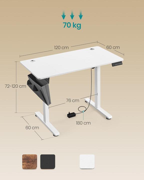 Produktbild Songmics Elektrischer Höhenverstellbarer Schreibtisch Weiss Holz