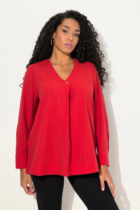 Immagine prodotto Ulla Popken Blusa con texture, bottone decorativo, scollo a V e maniche lunghe (42, 44)