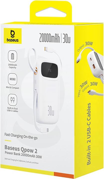 Immagine prodotto Baseus Powerbank QPow 2 20000mAh 30W 2xUSB-C (bianco) (20000 mAh, 30 W, 74 Wh)