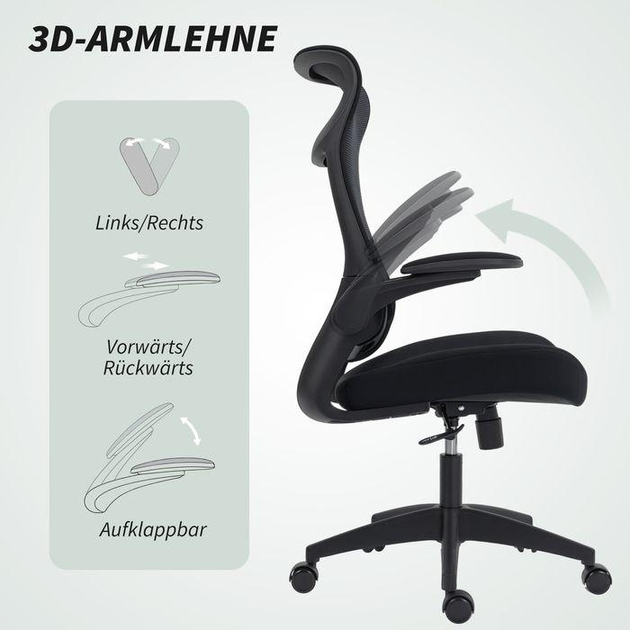 Image du produit Swisshandel24 Bürostuhl, 3D-Armlehnen, Netzstoffrücken, Kippfunktion, Schwarz (46 - 56 cm)