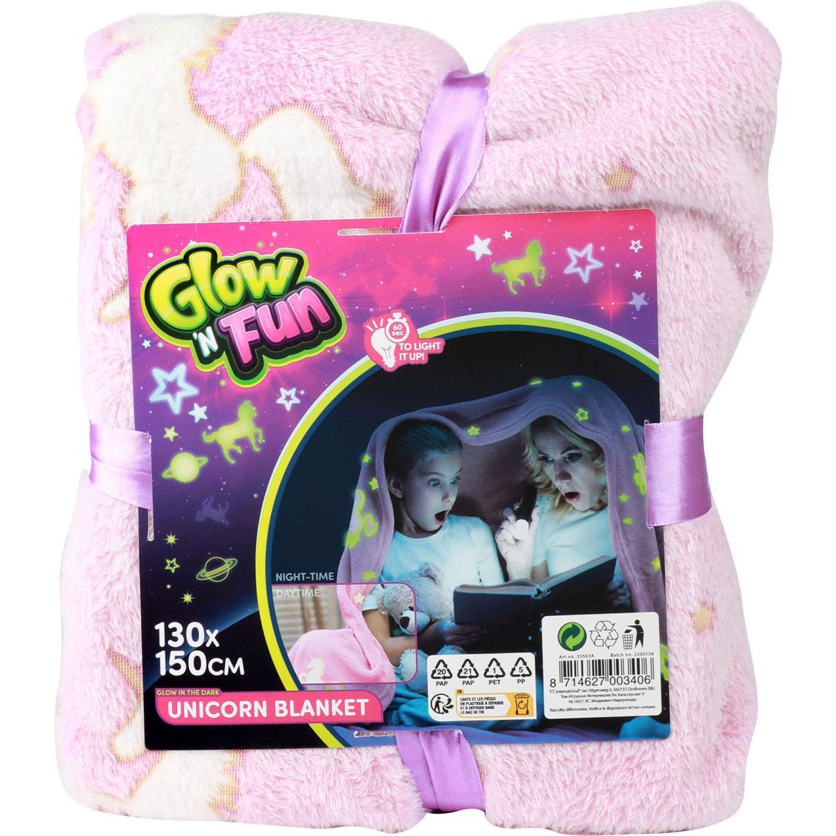 Thumbnail - Toi-Toys, Babydecke, Glow N fun Glow in the Dark Decke Einhorn, 130x150cm (130 x 150 cm)