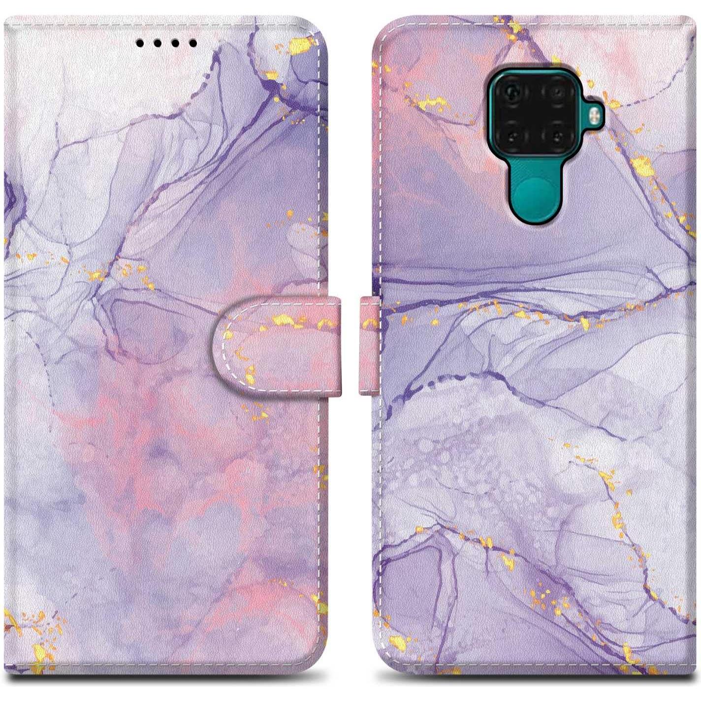 Cadorabo Book Hülle mit Print (Huawei Mate 30 Lite), Smartphone Hülle, Violett