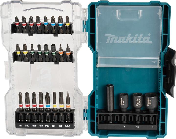 Actual product image Makita Bit set 28pcs. (23, 25mm, 50 mm, 18 mm, 26 mm, H12 mm, 27 mm, 11mm, 1/4", 16 mm, 3/4", 3/8", 10mm, 14 mm, 5/16", 28 mm, 1/2", 17 mm, 19 mm, 15 mm, 20 mm, 13 mm, 22 mm, 21 mm, 24 mm)