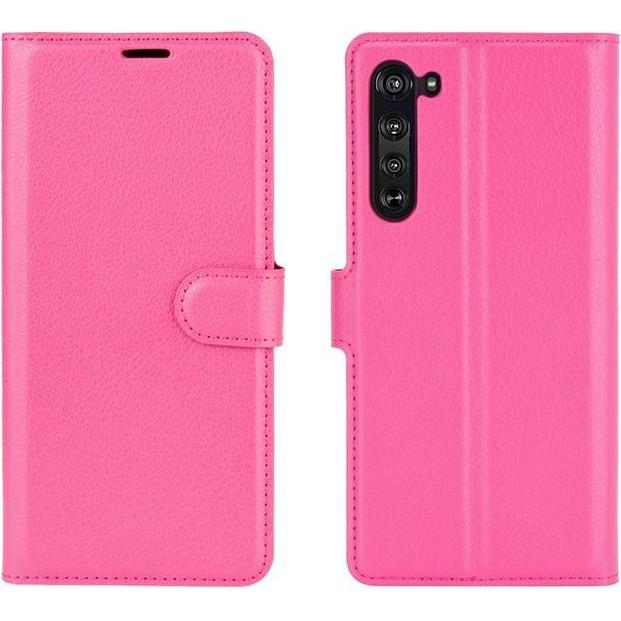 MU Classic Litchi Leder Bookcover Series (Motorola Edge), Smartphone Hülle, Rosa