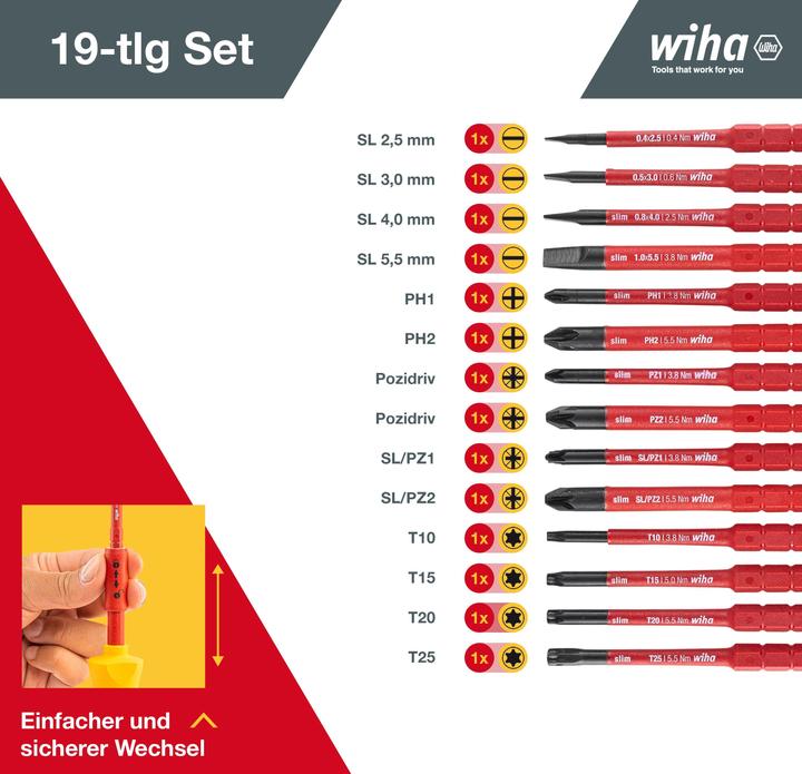Productafbeelding Wiha Verwisselbare messenset (Schroeven met sleufkop, Torx (TX), Kruisvormig PZ, Phillipps kruissleuf (PH))