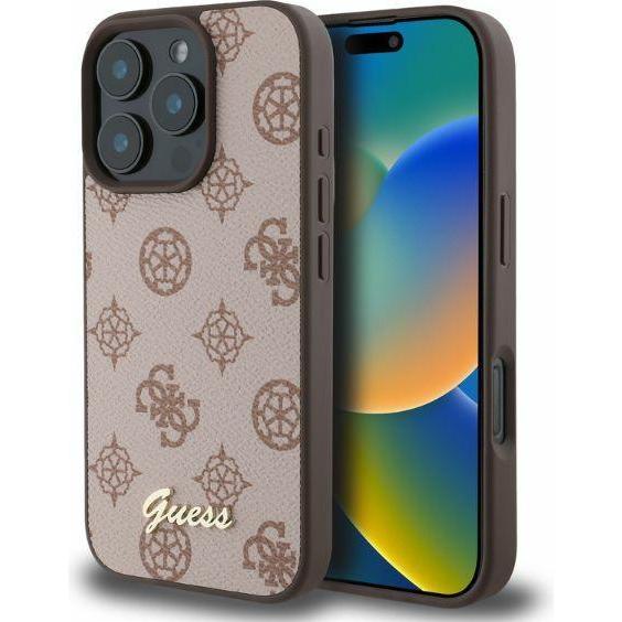 Guess GUHMP16LPGPYSW iPhone 16 Pro brązowy/brown HC MagSafe PU Peony Script (Apple iPhone 16 Pro), Smartphone Hülle, Bra...