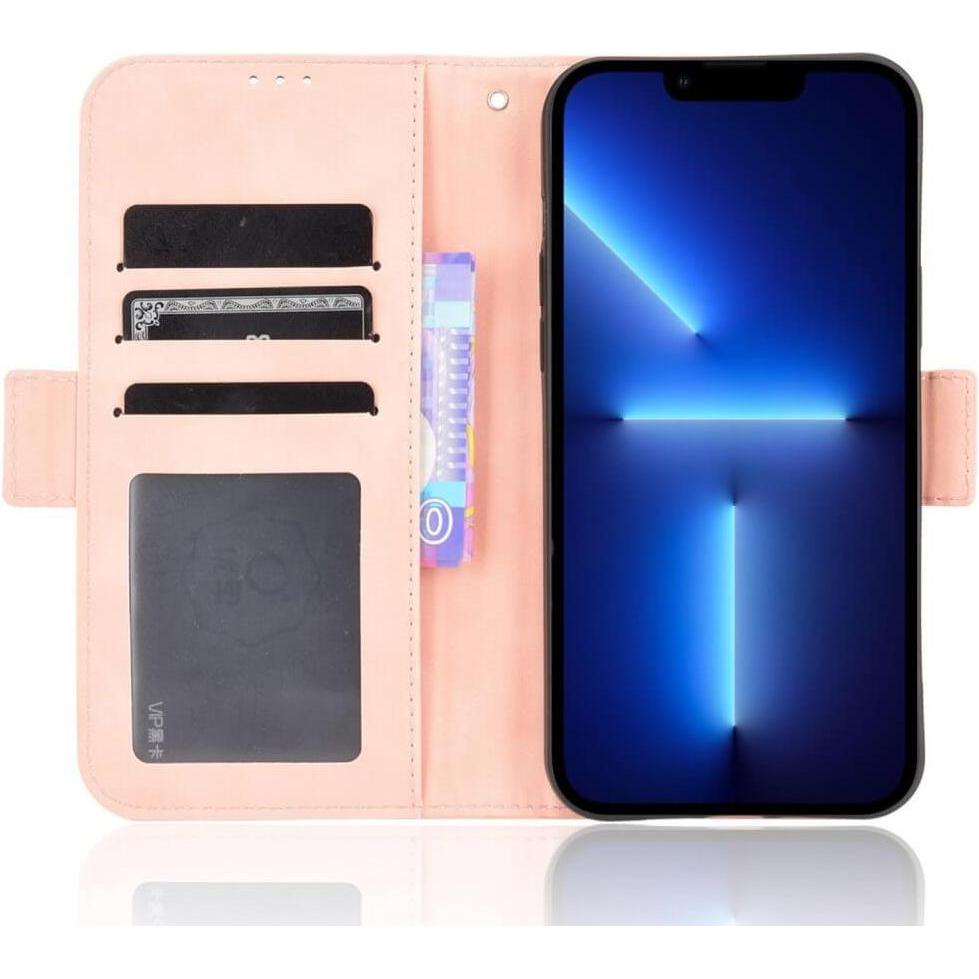 Thumbnail - Cover-Discount iPhone 14 Pro - Etui mit vielen Kartenfächer rosa (Apple iPhone 14 Pro), Smartphone Hülle, Rosa