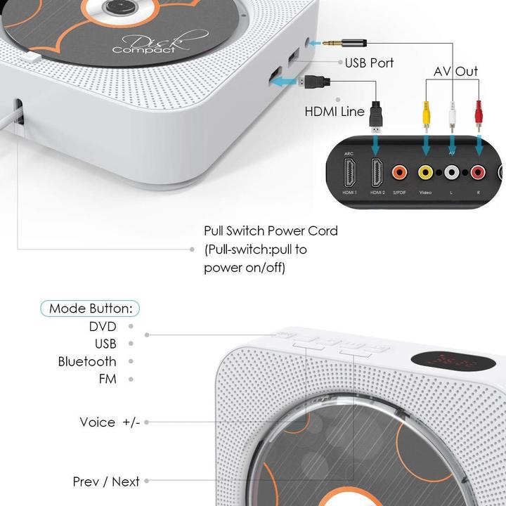 Actual product image Adirigo Tragbarer DVD-/CD-Player mit Bluetooth & HDMI (Portable DVD player)