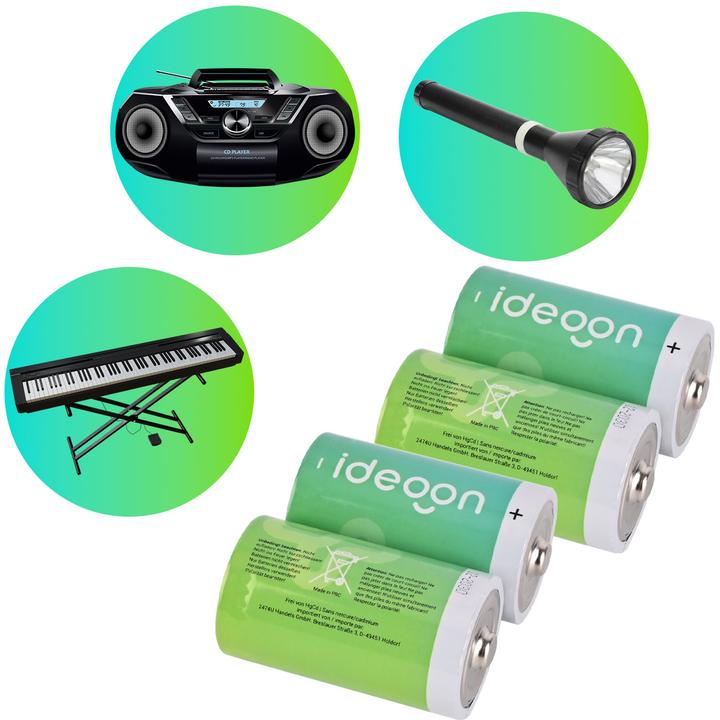 Produktbild Ideoon 4er-Set Premium Batterien Typ D Mono - LR20 Alkaline 1,5V - Langlebige Energie (4 Stk.)
