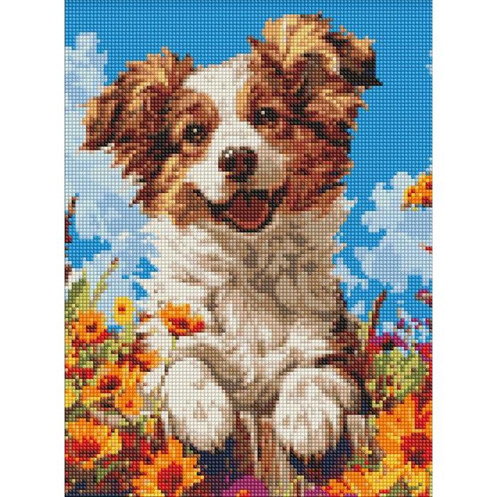 Ideyka Diamond Painting - Ein Hund in Blumen 30 x 40 cm