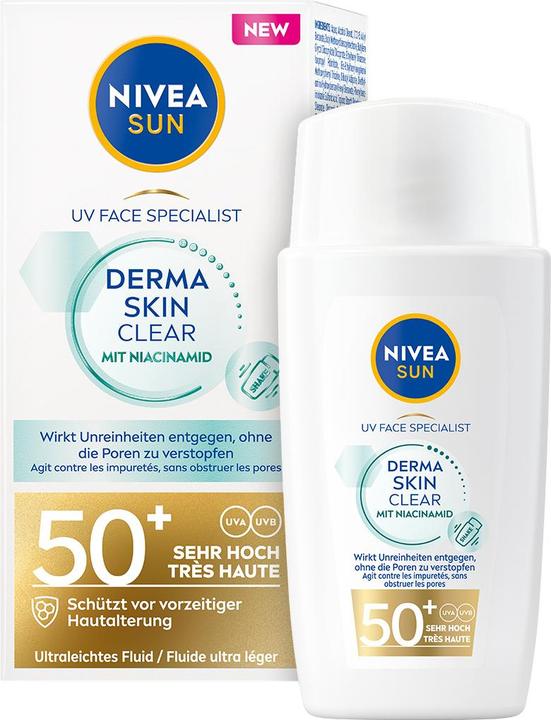 NIVEA UV Face Derma Skin Clear Fluid LSF 50+ (Sun cream face, SPF 50, 40 ml)