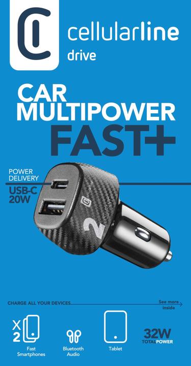 Produktbild Cellularline Car Multipower 2 FAST+ - iPhone, Samsung, Huawei and other Smartphones and Tablets
