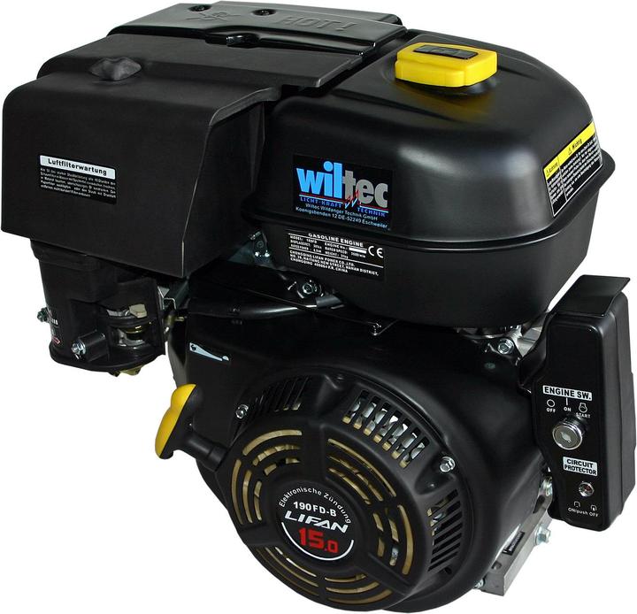 Produktbild Wiltec LIFAN 190 Benzinmotor 10kW (15PS) 25,4mm Elektrostart Kartmotor 420ccm (Häcksler, Kehrmaschine, Rasenmäher)