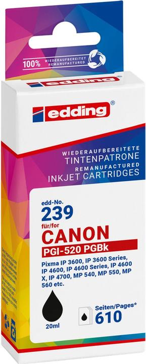 Edding EDD-239 Cartouche d'impression noire compatible avec Canon PGI-520 BK