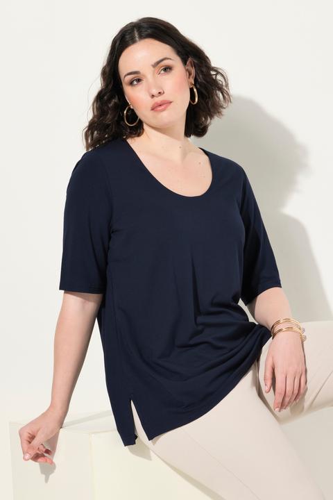 Image du produit Ulla Popken T-shirt doublé à l'avant, col V et manches courtes (58)