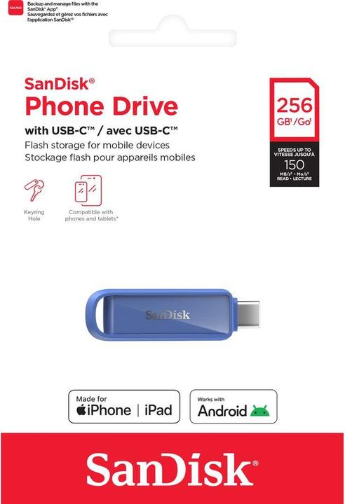 Produktbild SANDISK Phone Drive USB-C Maritime Blue 256GB (256 GB, USB-C)