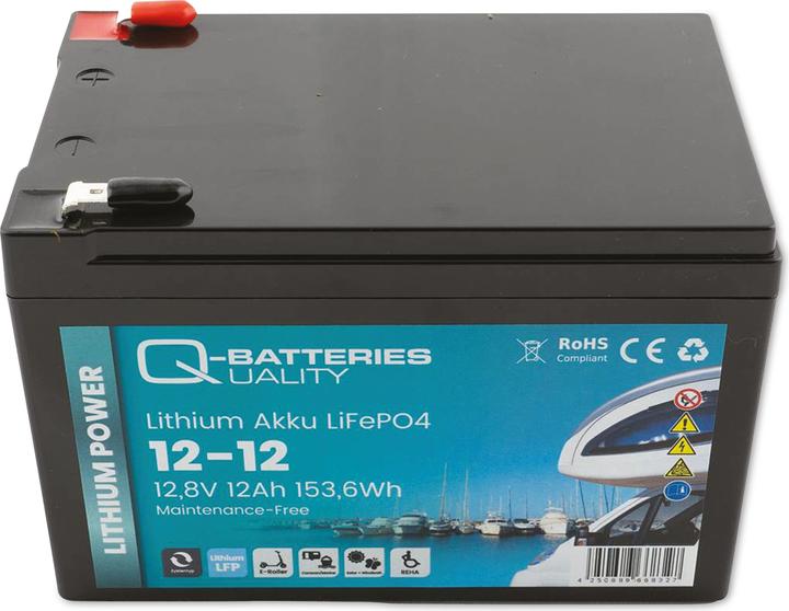 Actual product image Q-Batteries Lithium battery 12-12 12.8V 12Ah, 153.6Wh LiFePO4 battery (1 pcs., Device specific, 12000 mAh)