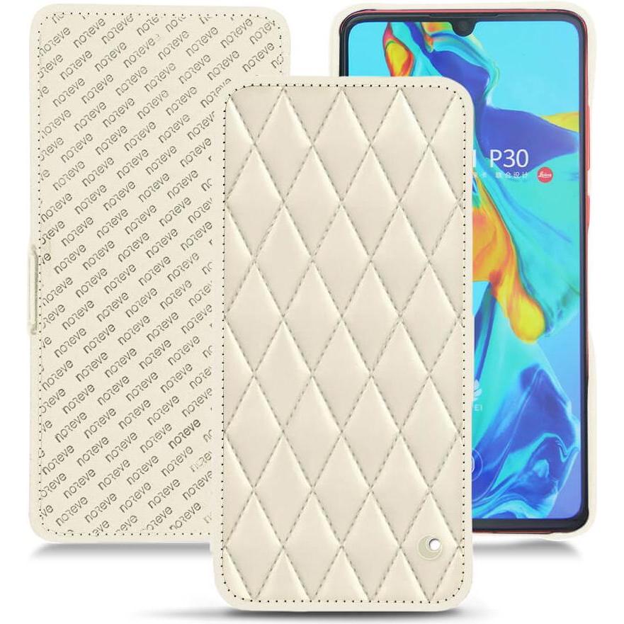 Noreve Lederschutzhülle horizontal (Huawei P30), Smartphone Hülle, Weiss
