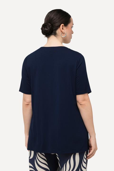 Immagine prodotto Ulla Popken T-shirt dal taglio svasato con ricami con perline, scollo a girocollo e mezze maniche (42, 44)