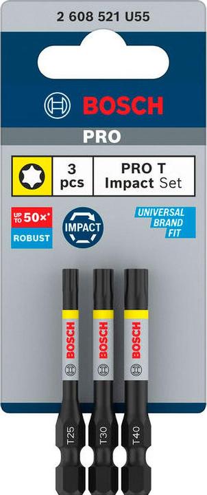 Image du produit Bosch Professional Zubehör Embout de vissage PRO Torx Impact Bit, T25, T30, T40, 55 mm, 3 pcs. (Six pans creux TX)