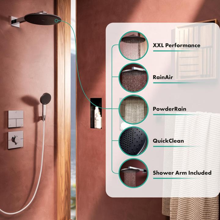 Produktbild hansgrohe Hoofddouche mit Regendusche und Anti-Kalk-Funktion für Wandmontage (2 Strahlarten, 10.10 l/min)