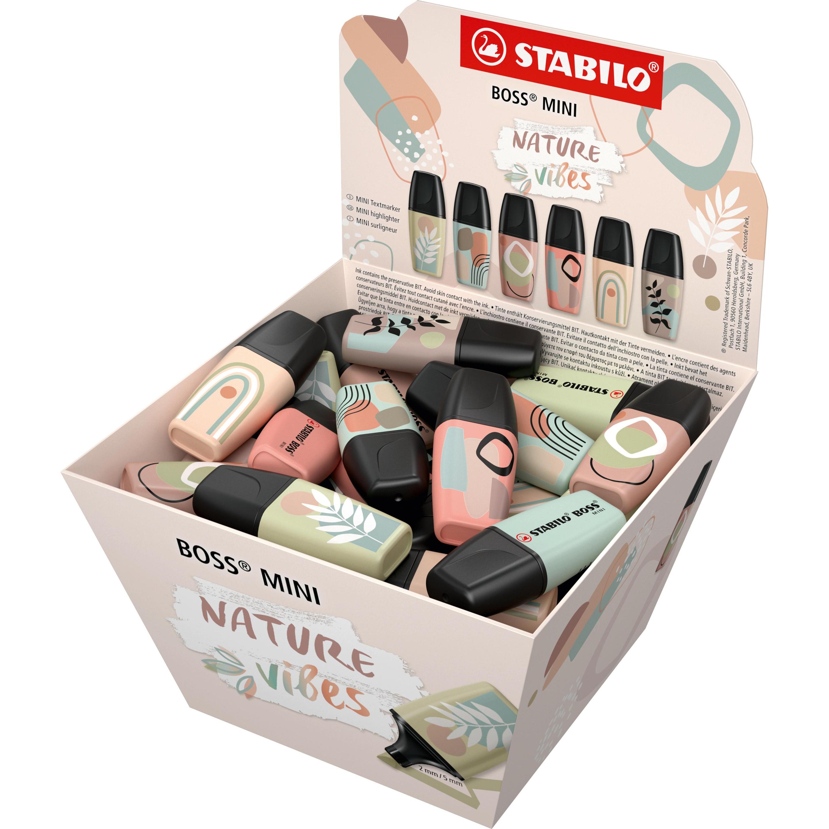 STABILO, Marker, Boss Mini Naturevibes 50er Dis (Sienna, Erdgrün, Schlammgrün, Beige, Umbra, warmes grau, 5 mm, 50 x)