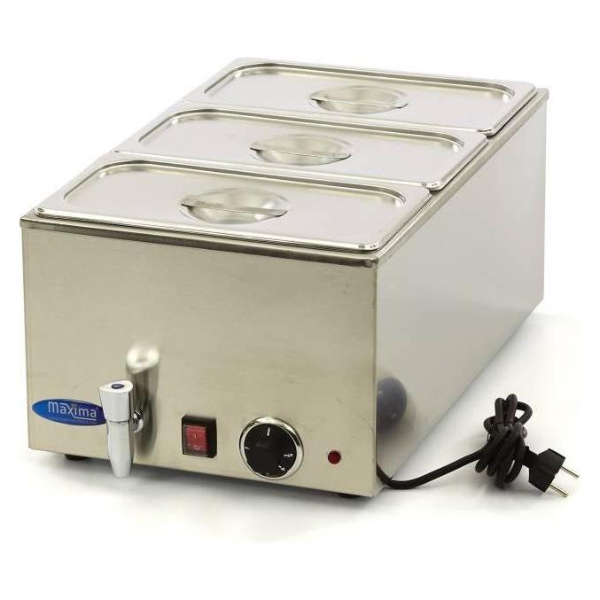 Maxima Elektrische Bain Marie Mit Tapkraan, Gastronormbakken Und Warmhaltefunktion, Warmhoudplaat, Zilver