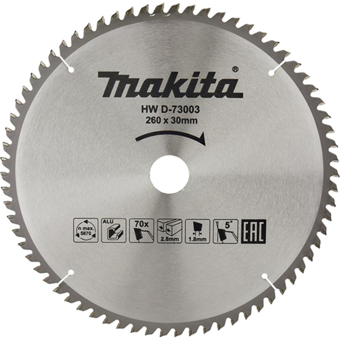 Makita, Sägeblatt, D-73003 TCT-Säge 260X2.8X30mm 5° T70 zum Schneiden von Aluminium