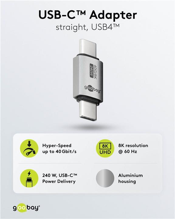 Produktbild Goobay USB-C-Adapter gerade, USB4 (USB Typ C, USB Typ C)