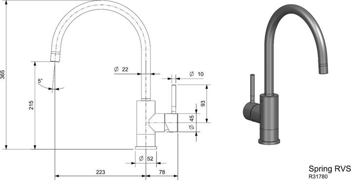 Produktbild Reginox Edelstahl Armatur, Spring 22x36,5 R31780