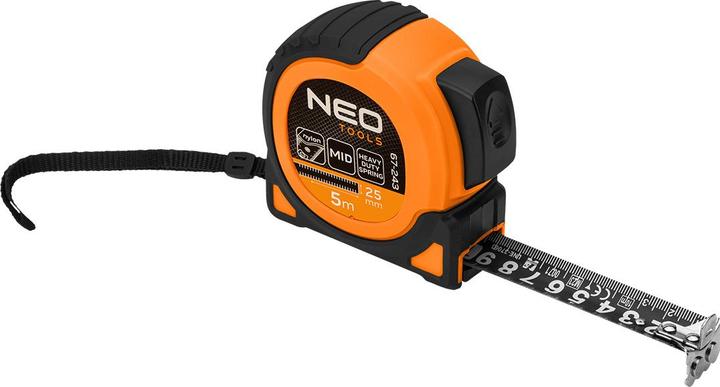 Produktbild Neo Super Black Stahlspulenmassband 5 m x 25 mm, automatische Verriegelung, zwei Stopptasten, Magnet (5 m)