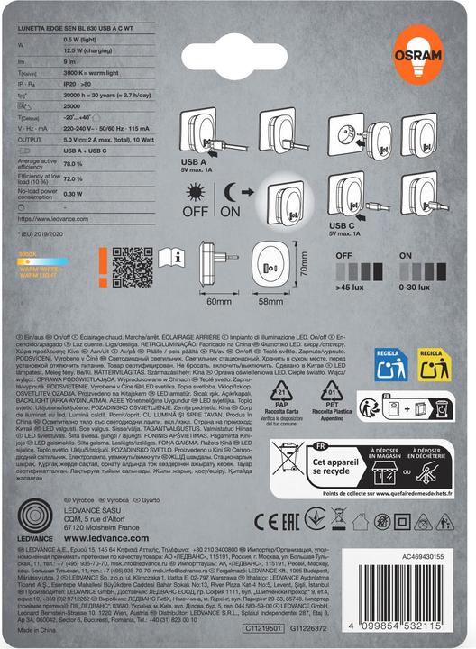 Immagine prodotto Osram Lunetta Edge USB A&C 830 USB A C Bianco