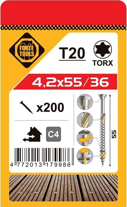 Forte tools TERRACE SCREW T20 4.2X55 A2 (200) (200 Screws per piece)