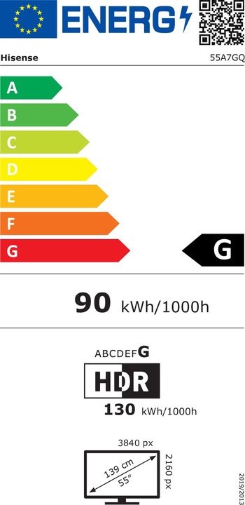 Label énergétique Hisense 55A7GQ (55", QLED, 4K, 2021)