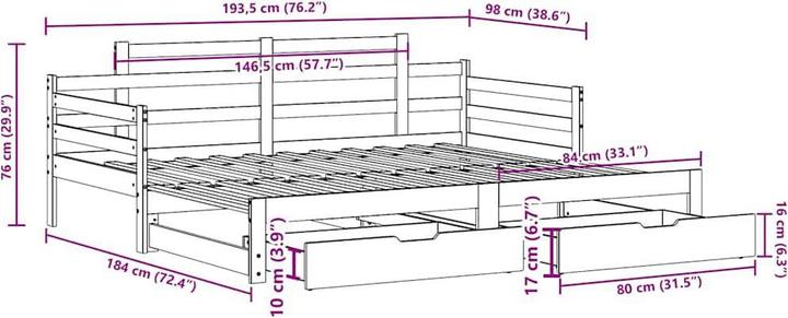 Actual product image vidaXL Extendable day bed with drawers