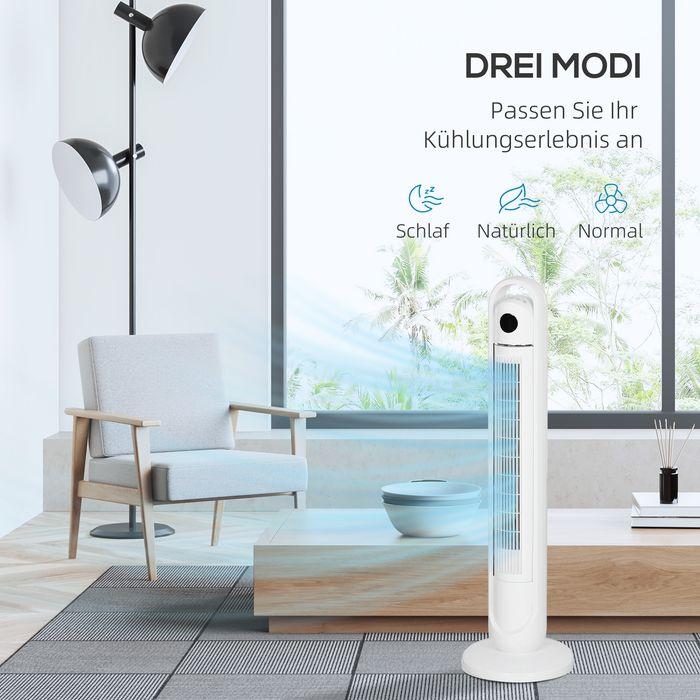 Produktbild Swisshandel24 Turmventilator, Standventilator mit 3 Belüftungsstufen, Fernbedienung, Weiss (60 dB)