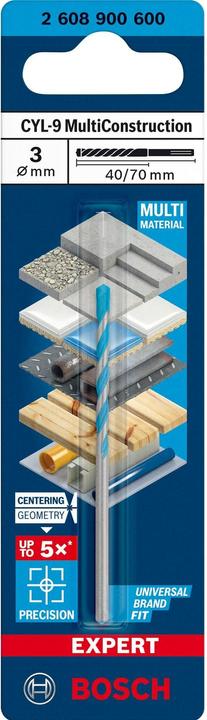 Productafbeelding Bosch Professional Zubehör Expert CYL-9 MultiConstructie boor, 3 x 40 x 70 mm, d 2.8 mm (3 mm)