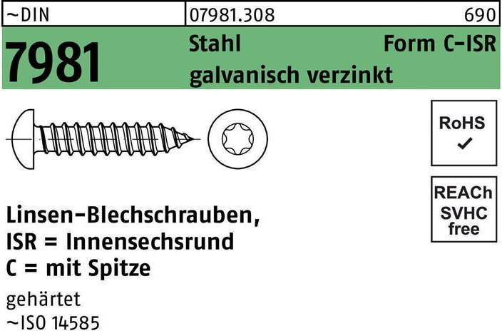 Actual product image Self-tapping screw DIN 7981 LIKO with hexagon socket 5.5 x 60 -C-T25 Galvanised steel with point (250 Screws per piece)