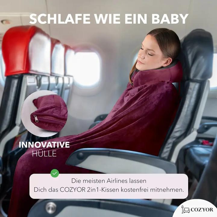 Immagine prodotto Cozyor Coperta da viaggio e cuscino da viaggio 2 in 1 per l'aereo (Cuscino per testa e collo)