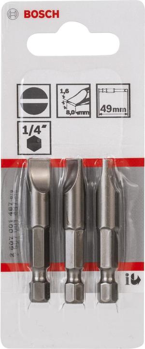Produktbild Bosch Professional Zubehör Schrauberbit Extra-Hart S 1,6 x 8,0, 49 mm, 3er-Pack (Schraubschlitz)