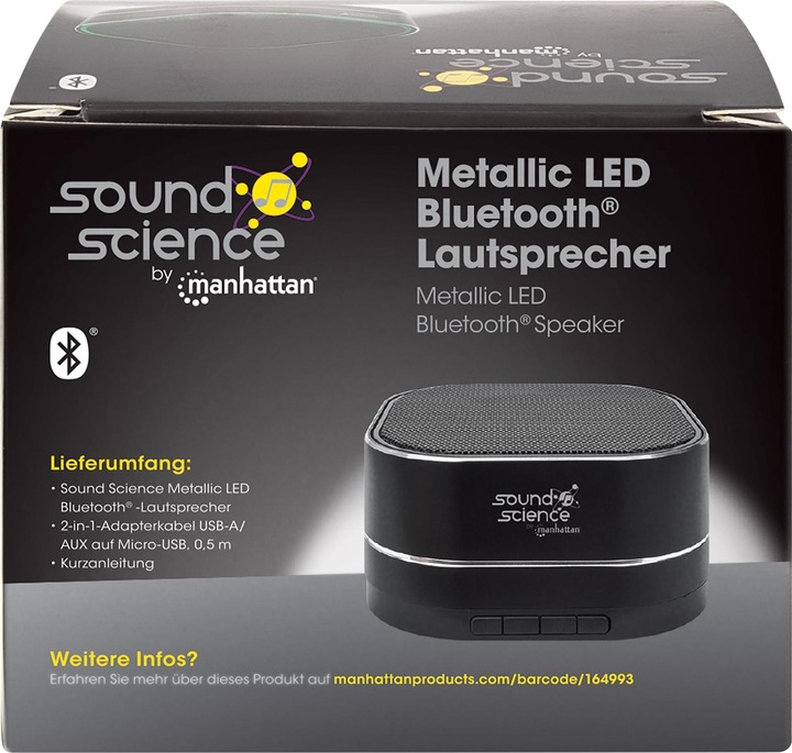 Produktbild Manhattan Sound Science Metallic LED Bluetooth®-Lautsprecher (6 h, Batteriebetrieb)