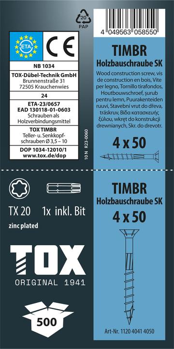 Image du produit Tox TIMBR 4,0 x 50 SK (500 pcs.) (500 Vis par pièce)