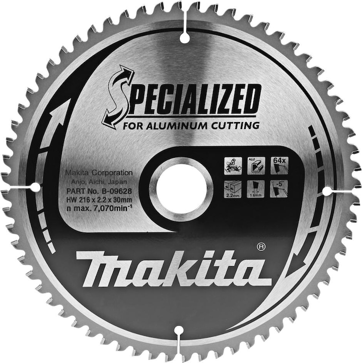 Actual product image Makita B-09628 216 mm x 30 mm x 64 teeth specialised aluminium mitre saw blade